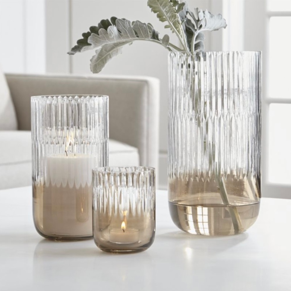 Brand new Crate & Barrel Aurelia 7.5” hurricane and 4” tealight holder set
